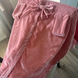 Pink Velvet Skirt with Bow Detail